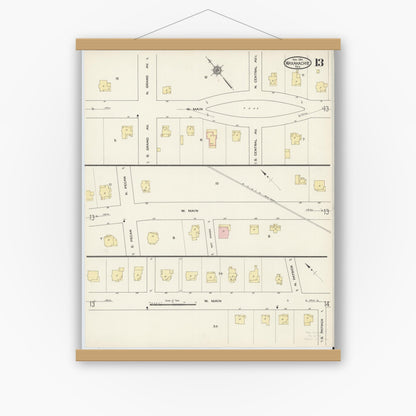 Old map wall art mockup — magnetic wood frame on white wall — Sanborn Fire Insurance Map from Waxahachie, Ellis County, Texas (1914), Sheet #0013