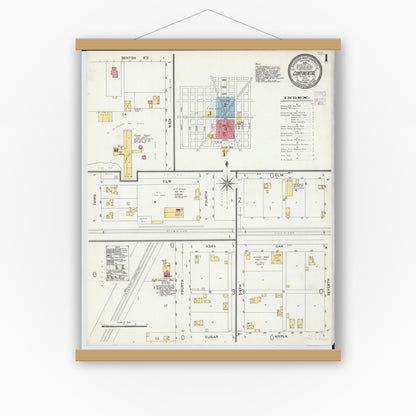Old map wall art mockup — magnetic wood frame on white wall — Sanborn Fire Insurance Map from Continental, Putnam County, Ohio (1901) - Complete Map Set