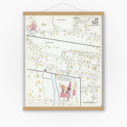 Old map wall art mockup — magnetic wood frame on white wall — Sanborn Fire Insurance Map from Concord, Middlesex County, Massachusetts (1918), Sheet #0010