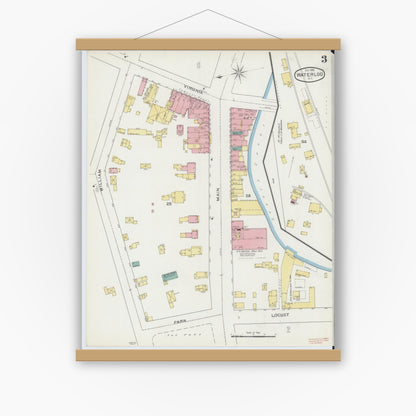 Old map wall art mockup — magnetic wood frame on white wall — Sanborn Fire Insurance Map from Waterloo, Seneca County, New York (1893), Sheet #0003