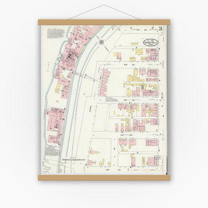 Old map wall art mockup — magnetic wood frame on white wall — Sanborn Fire Insurance Map from Turners Falls, Franklin County, Massachusetts (1909), Sheet #0003