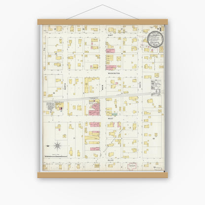 Old map wall art mockup — magnetic wood frame on white wall — Sanborn Fire Insurance Map from Arcadia, Hamilton County, Indiana (1896) - Complete Map Set