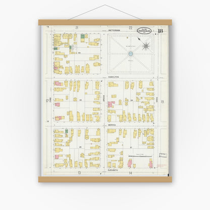 Old map wall art mockup — magnetic wood frame on white wall — Sanborn Fire Insurance Map from Ogdensburg, St. Lawrence County, New York (1904), Sheet #0018