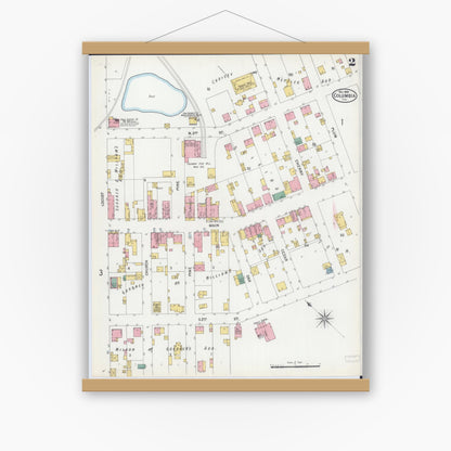 Old map wall art mockup — magnetic wood frame on white wall — Sanborn Fire Insurance Map from Columbia, Monroe County, Illinois (1899), Sheet #0002