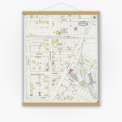 Old map wall art mockup — magnetic wood frame on white wall — Sanborn Fire Insurance Map from Jerseyville, Jersey County, Illinois (1894), Sheet #0006