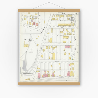 Old map wall art mockup — magnetic wood frame on white wall — Sanborn Fire Insurance Map from Duquesne, Allegheny County, Pennsylvania (1901), Sheet #0002