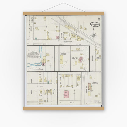 Old map wall art mockup — magnetic wood frame on white wall — Sanborn Fire Insurance Map from Loudonville, Ashland County, Ohio (1889), Sheet #0002