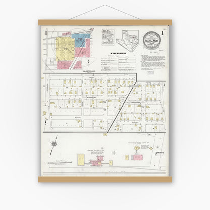 Old map wall art mockup — magnetic wood frame on white wall — Sanborn Fire Insurance Map from Garland, Dallas County, Texas (1927), Sheet #0001