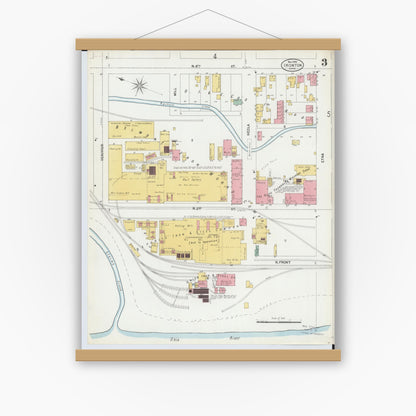 Old map wall art mockup — magnetic wood frame on white wall — Sanborn Fire Insurance Map from Ironton, Lawrence County, Ohio (1900), Sheet #0003