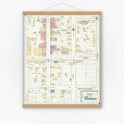 Old map wall art mockup — magnetic wood frame on white wall — Sanborn Fire Insurance Map from Scottville, Mason County, Michigan (1916), Sheet #0003