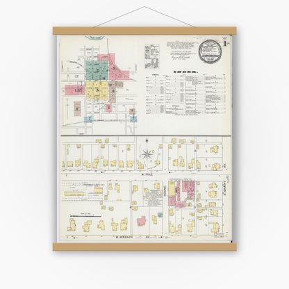 Old map wall art mockup — magnetic wood frame on white wall — Sanborn Fire Insurance Map from Crawfordsville, Montgomery County, Indiana (1887) - Complete Map Set