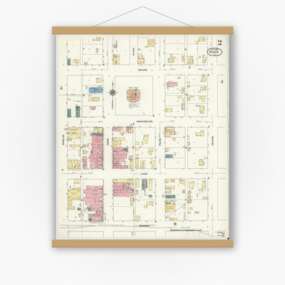 Old map wall art mockup — magnetic wood frame on white wall — Sanborn Fire Insurance Map from Knox, Starke County, Indiana (1909), Sheet #0002