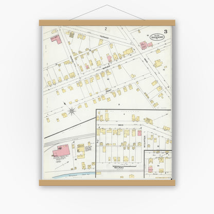 Old map wall art mockup — magnetic wood frame on white wall — Sanborn Fire Insurance Map from Shickshinny, Luzerne County, Pennsylvania (1901), Sheet #0003