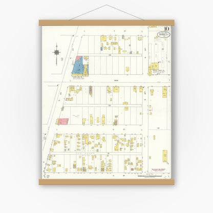 Old map wall art mockup — magnetic wood frame on white wall — Sanborn Fire Insurance Map from Brawley, Imperial County, California (1922), Sheet #0010