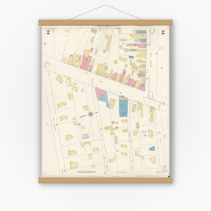 Old map wall art mockup — magnetic wood frame on white wall — Sanborn Fire Insurance Map from Easthampton, Suffolk County, New York (1943), Sheet #0002