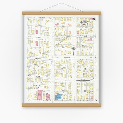 Old map wall art mockup — magnetic wood frame on white wall — Sanborn Fire Insurance Map from Ann Arbor, Washtenaw County, Michigan (1925), Sheet #0009