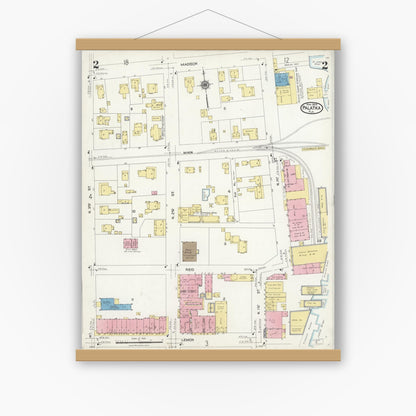 Old map wall art mockup — magnetic wood frame on white wall — Sanborn Fire Insurance Map from Palatka, Putnam County, Florida (1924), Sheet #0002