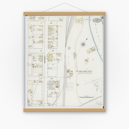Old map wall art mockup — magnetic wood frame on white wall — Sanborn Fire Insurance Map from Lorain, Lorain County, Ohio (1888), Sheet #0003