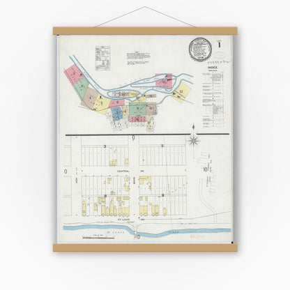 Old map wall art mockup — magnetic wood frame on white wall — Sanborn Fire Insurance Map from Cloquet, Carlton County, Minnesota (1897) - Complete Map Set