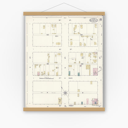 Old map wall art mockup — magnetic wood frame on white wall — Sanborn Fire Insurance Map from Merced, Merced County, California (1888), Sheet #0008