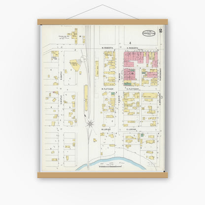 Old map wall art mockup — magnetic wood frame on white wall — Sanborn Fire Insurance Map from Crookston, Polk County, Minnesota (1896), Sheet #0002