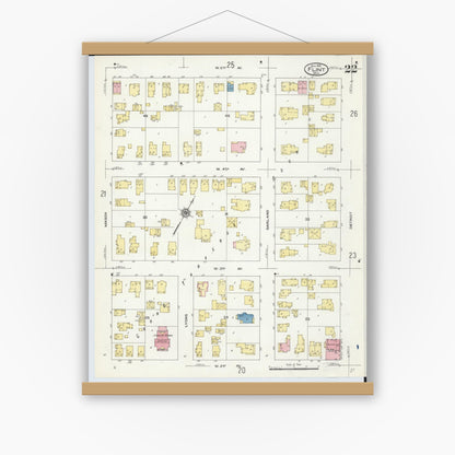 Old map wall art mockup — magnetic wood frame on white wall — Sanborn Fire Insurance Map from Flint, Genesee County, Michigan (1909), Sheet #0022