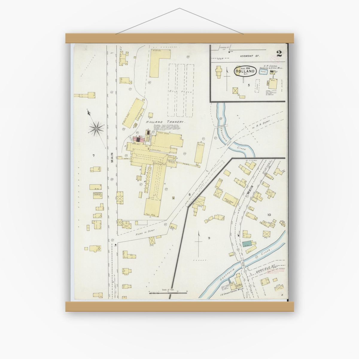Old map wall art mockup — magnetic wood frame on white wall — Sanborn Fire Insurance Map from Holland, Erie County, New York (1894), Sheet #0002