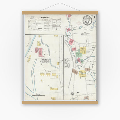 Old map wall art mockup — magnetic wood frame on white wall — Sanborn Fire Insurance Map from Dalton, Berkshire County, Massachusetts (1898) - Complete Map Set