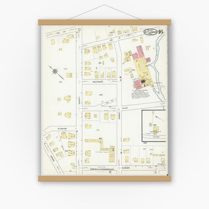 Old map wall art mockup — magnetic wood frame on white wall — Sanborn Fire Insurance Map from Attleboro, Bristol County, Massachusetts (1916), Sheet #0016