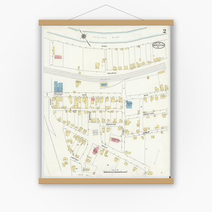 Old map wall art mockup — magnetic wood frame on white wall — Sanborn Fire Insurance Map from Mapleton, Huntingdon County, Pennsylvania (1911), Sheet #0002
