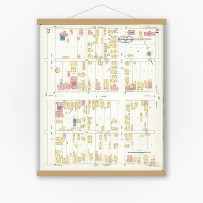 Old map wall art mockup — magnetic wood frame on white wall — Sanborn Fire Insurance Map from New Philadelphia, Tuscarawas County, Ohio (1926), Sheet #0002