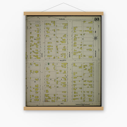 Old map wall art mockup — magnetic wood frame on white wall — Sanborn Fire Insurance Map from La Crosse, La Crosse County, Wisconsin (1891), Sheet #0033