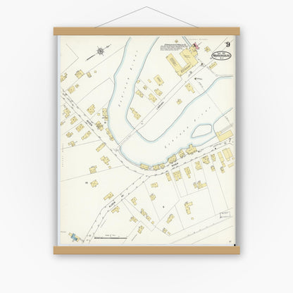 Old map wall art mockup — magnetic wood frame on white wall — Sanborn Fire Insurance Map from Warrensburg, Warren County, New York (1912), Sheet #0009
