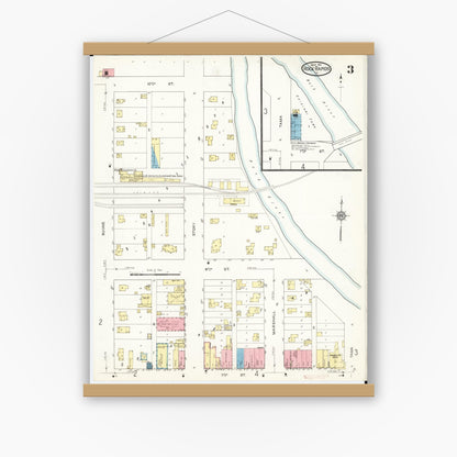 Old map wall art mockup — magnetic wood frame on white wall — Sanborn Fire Insurance Map from Rock Rapids, Lyon County, Iowa (1913), Sheet #0003
