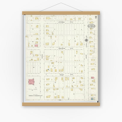 Old map wall art mockup — magnetic wood frame on white wall — Sanborn Fire Insurance Map from Oak Harbor, Ottawa County, Ohio (1910), Sheet #0002