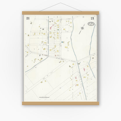 Old map wall art mockup — magnetic wood frame on white wall — Sanborn Fire Insurance Map from Del Rio, Val Verde County, Texas (1930), Sheet #0021