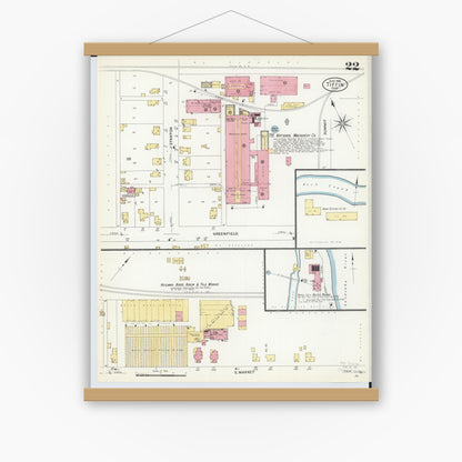 Old map wall art mockup — magnetic wood frame on white wall — Sanborn Fire Insurance Map from Tiffin, Seneca County, Ohio (1908), Sheet #0022