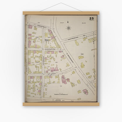Old map wall art mockup — magnetic wood frame on white wall — Sanborn Fire Insurance Map from Yonkers, Westchester County, New York (1886), Sheet #0025