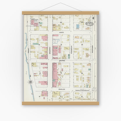 Old map wall art mockup — magnetic wood frame on white wall — Sanborn Fire Insurance Map from De Pere, Brown County, Wisconsin (1890), Sheet #0004