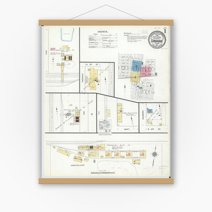 Old map wall art mockup — magnetic wood frame on white wall — Sanborn Fire Insurance Map from Sandoval, Marion County, Illinois (1912) - Complete Map Set