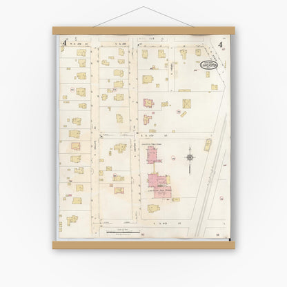 Old map wall art mockup — magnetic wood frame on white wall — Sanborn Fire Insurance Map from Lancaster, Dallas County, Texas (1939), Sheet #0004