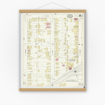 Old map wall art mockup — magnetic wood frame on white wall — Sanborn Fire Insurance Map from Galion, Crawford County, Ohio (1913), Sheet #0016