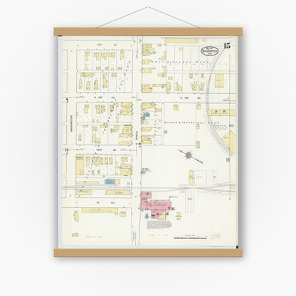 Old map wall art mockup — magnetic wood frame on white wall — Sanborn Fire Insurance Map from Big Rapids, Mecosta County, Michigan (1914), Sheet #0015