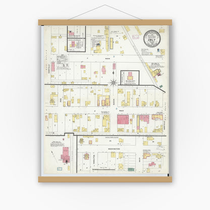 Old map wall art mockup — magnetic wood frame on white wall — Sanborn Fire Insurance Map from Ubly, Huron County, Michigan (1909), Sheet #0001