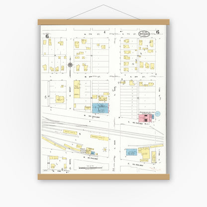 Old map wall art mockup — magnetic wood frame on white wall — Sanborn Fire Insurance Map from Spencer, Clay County, Iowa (1924), Sheet #0006