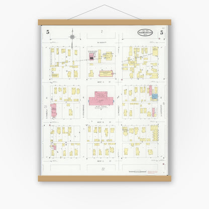 Old map wall art mockup — magnetic wood frame on white wall — Sanborn Fire Insurance Map from Iron Mountain, Dickinson County, Michigan (1930), Sheet #0005