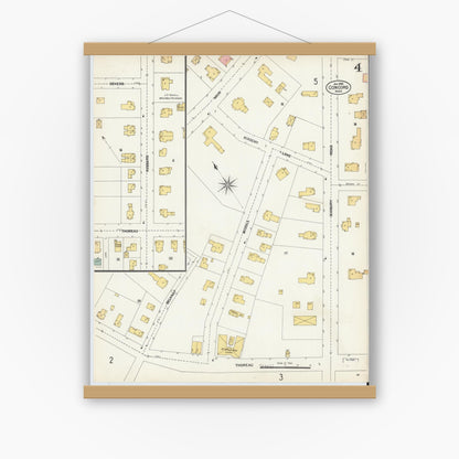 Old map wall art mockup — magnetic wood frame on white wall — Sanborn Fire Insurance Map from Concord, Middlesex County, Massachusetts (1903), Sheet #0004