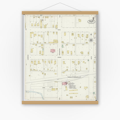 Old map wall art mockup — magnetic wood frame on white wall — Sanborn Fire Insurance Map from Sidney, Champaign County, Illinois (1898), Sheet #0002
