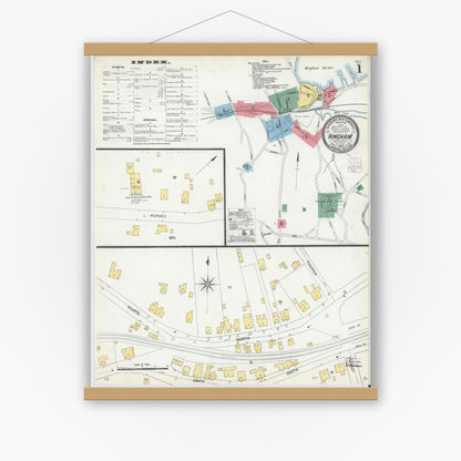 Old map wall art mockup — magnetic wood frame on white wall — Sanborn Fire Insurance Map from Hingham, Plymouth County, Massachusetts (1903) - Complete Map Set