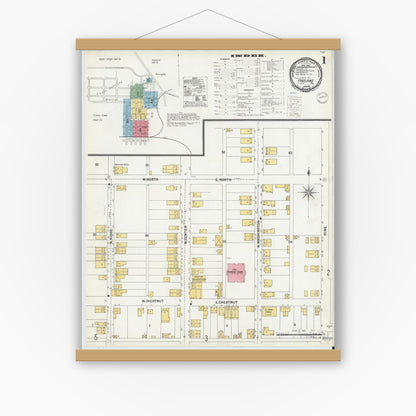 Old map wall art mockup — magnetic wood frame on white wall — Sanborn Fire Insurance Map from Freeland, Luzerne County, Pennsylvania (1900) - Complete Map Set